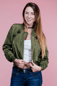 Ellie Lace Up Bomber Jacket,Outerwear