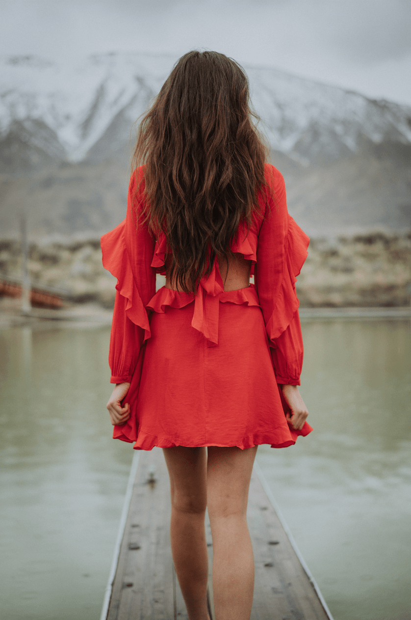 red frilly dresses Ruffle Dress Men's Pink Dress Shirts stopping piece that exudes European resort wear Color:Hay