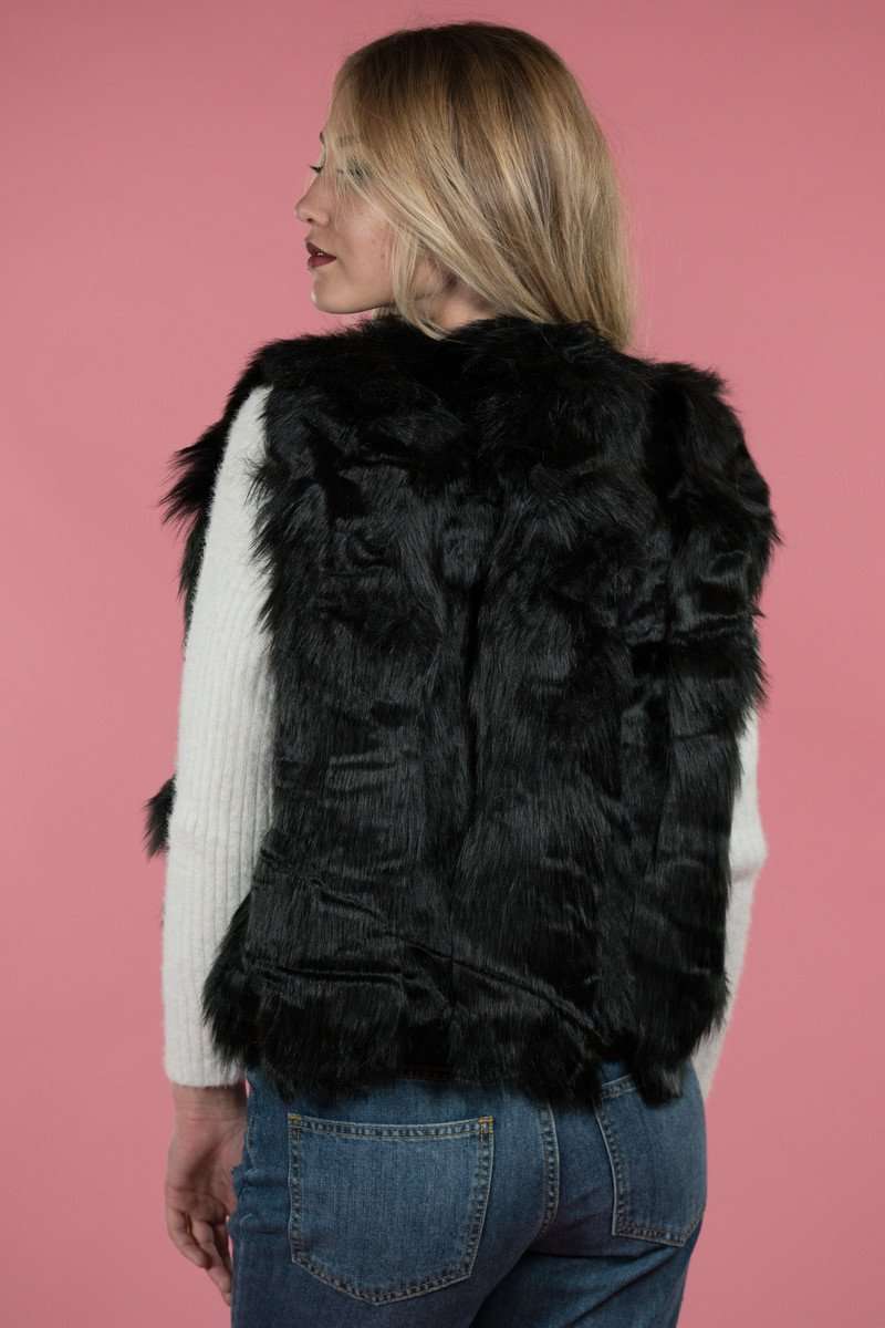 Black Faux Fur Vest,Outerwear