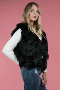 Black Faux Fur Vest,Outerwear