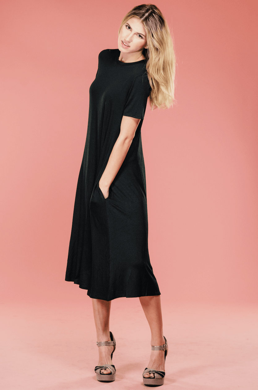 Black Midi Tee Dress,Women - Apparel - Dresses