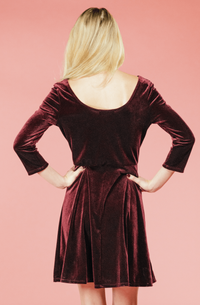 Burgundy Velvet Swing Dress,Women - Apparel - Dresses