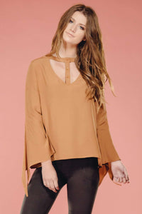 Camel Button Up Blouse,Tops