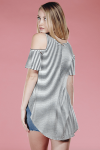Cold Shoulder Striped Top,Tops