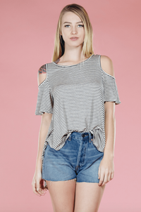 Cold Shoulder Striped Top,Tops