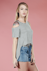 Cold Shoulder Striped Top,Tops