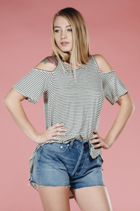 Cold Shoulder Striped Top,Tops