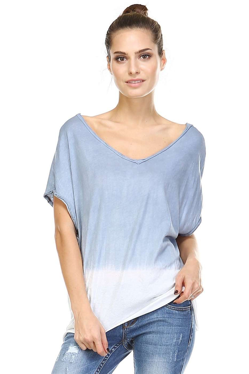 Dip Dyed V-Neck Top,Tops