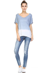 Dip Dyed V-Neck Top,Tops