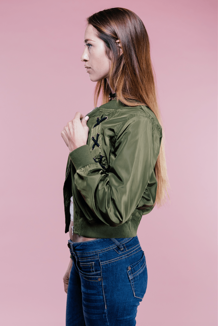 Ellie Lace Up Bomber Jacket,Outerwear