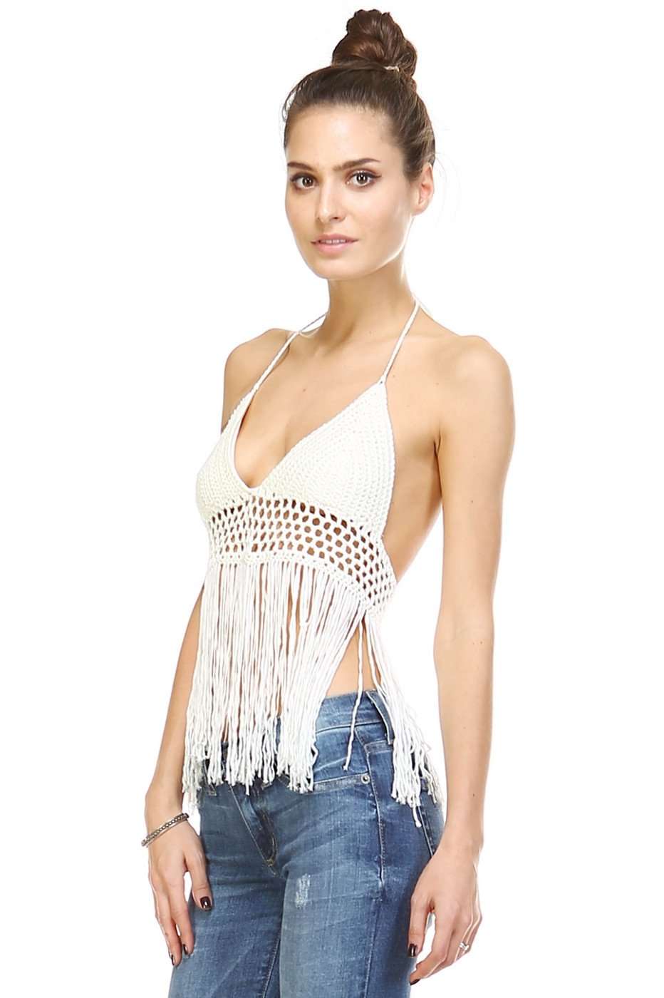 Fringed Crochet Crop Cami,Tops