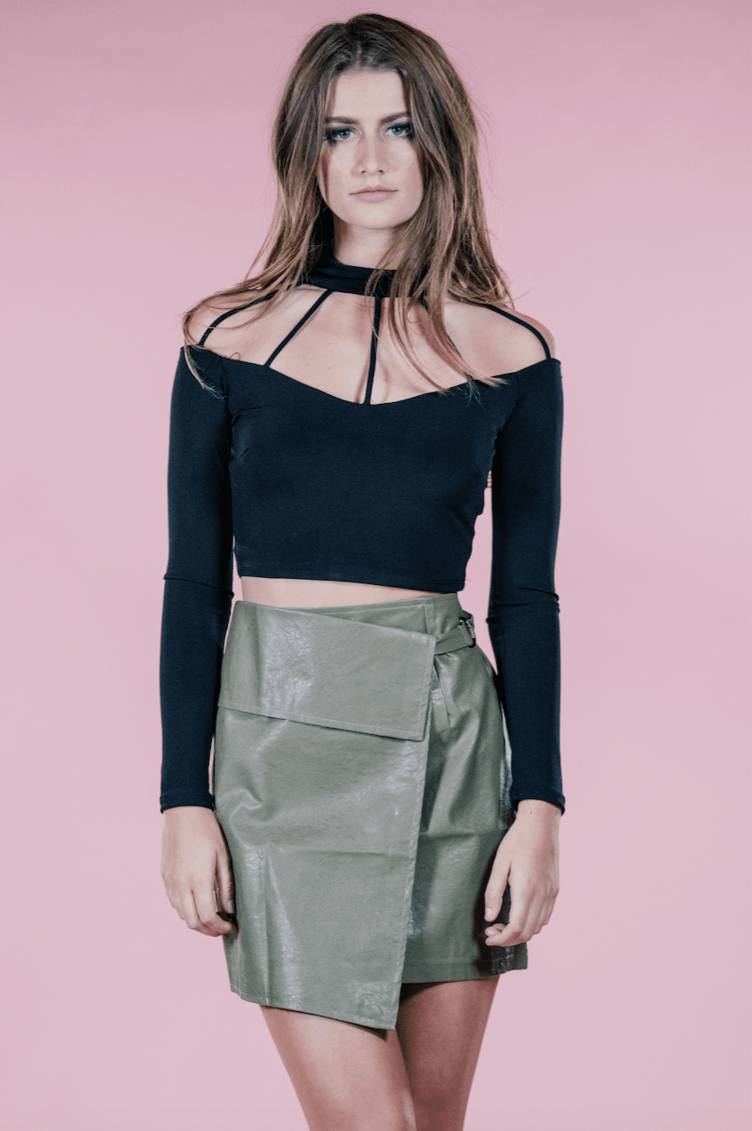 Long Sleeve Strappy Crop Top,Tops