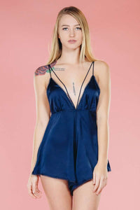 Navy Satin Romper,Rompers