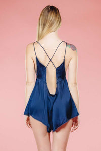 Navy Satin Romper,Rompers