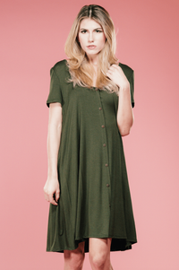 Olive Button Up Swing Dress,Women - Apparel - Dresses