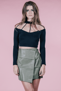 Olive Leather Mini,Women - Apparel - Skirts - Mini