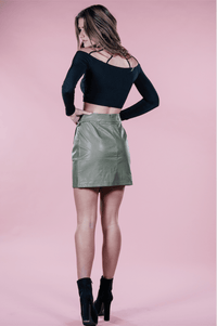 Olive Leather Mini,Women - Apparel - Skirts - Mini