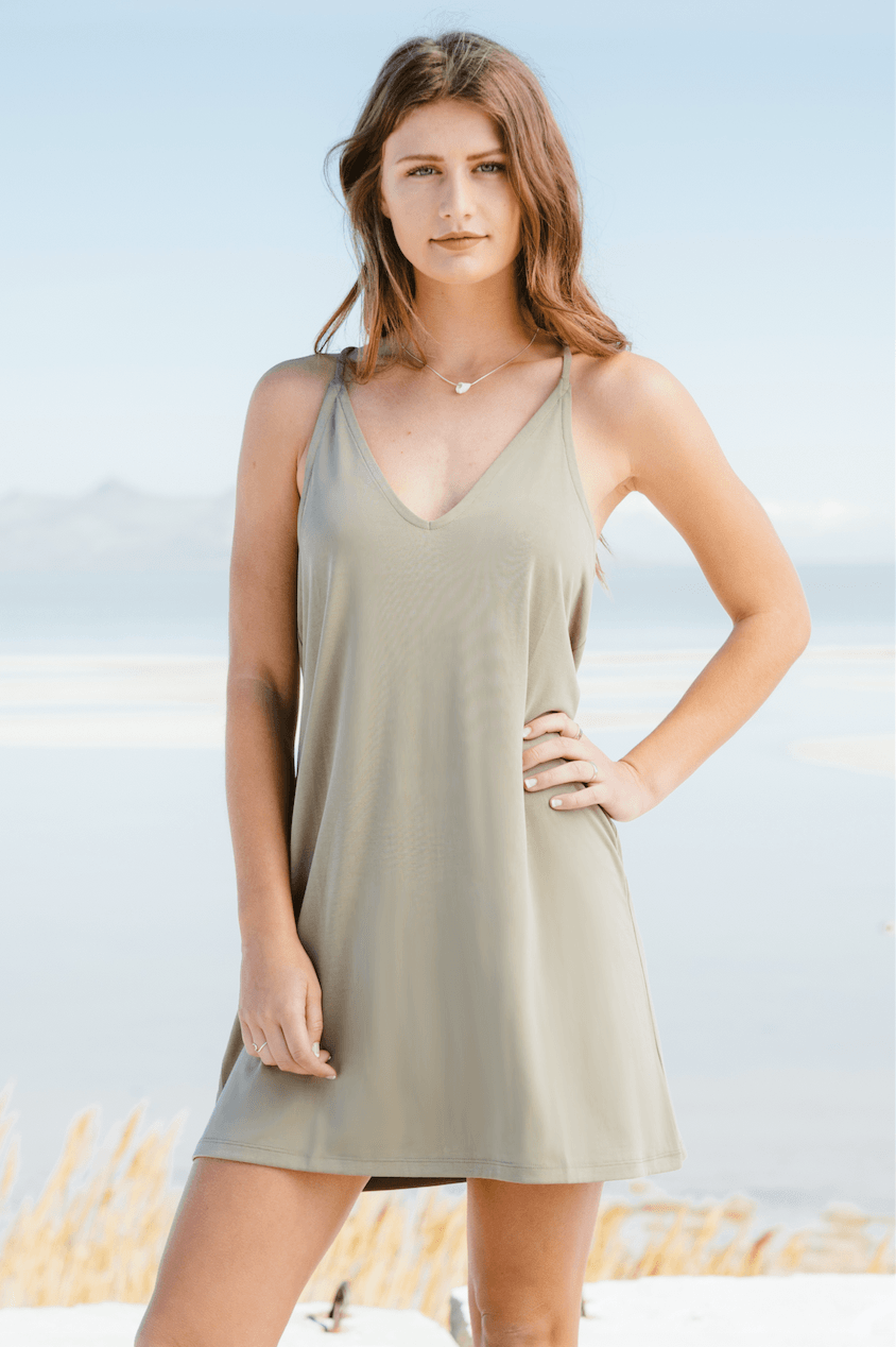 Smoke Green Basic Dress,Dresses