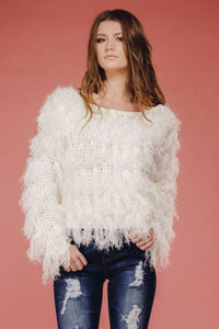White Shag Sweater,Sweater