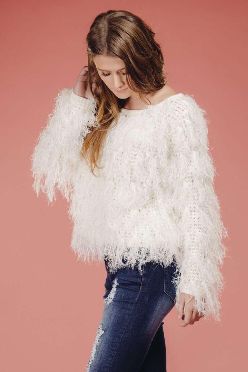 White Shag Sweater – Haute Attitude